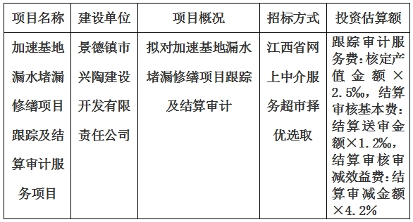 加速基地漏水堵漏修繕項目跟蹤及結(jié)算審計服務項目計劃公告